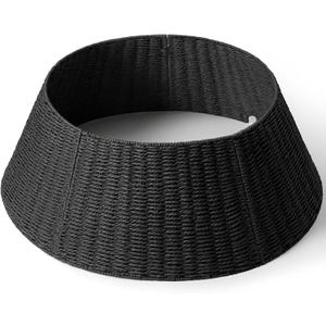 28in Christmas Tree Collar - Wicker Woven Tree Collars for Artificial Trees - Handmade Rattan Rustic Farmhouse Basket for Tree Base Cover with Cord Cut-Out for 6ft 7.5ft 8ft Trees (Black)