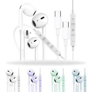 for iPhone 16/15 USB-C Headphones & Phone Earbuds with Mic/Volume Control, Close to Hi-Fi sound quality Type C Earphones for Samsung Galaxy S23 - Plug-and-Play Noise Cancelling wired Earbuds 2 Packs