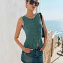 Kate Kasin Women Summer Going Out Tank Tops Y2K, Button Up Sleeveless Top, Ribbed Knit Sweater Vest Trendy (L)