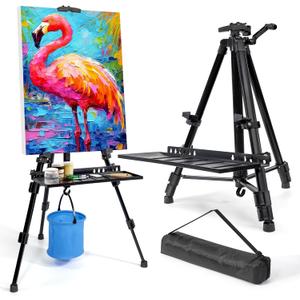 Easel Stand for Painting Artist Easel Stand Adjustable Height 20" to 61" Metal Tripod Art Easels Stand for Painting Canvases Tabletop Floor Art Easel Stand with Tray, Bag, Folding Keg, Black