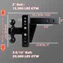 Adjustable Trailer Hitch Ball Mount for 2 Inch Receiver, 6" Drop/Rise Tow Hitch with 2" & 2-5/16" Dual Ball, Heavy Duty 20,000 LBS Capacity Truck Hitch Receiver, Powder Coated Steel with Hitch Lock