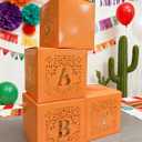 4-piece Cielito Lindo baby shower decor set (brown) comes with Paper Cuttings style, letter details and Mexican carnival building block gift boxes. Perfect for gender reveal and birthday parties.