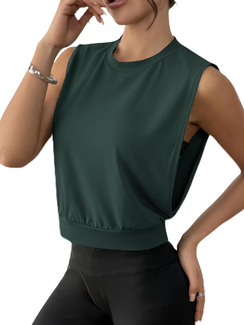SOFIA'S CHOICE Women Workout Crop Tank Tops Cropped Sleeveless Muscle Shirt Gym Yoga Running (Green, L)