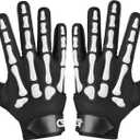 Glorious Traders Youth Football Gloves American Wide Receiver Injected Bones Football Gloves for Adult Men Women & Boys with Super Sticky Silicone Grip Palms (Black & White)