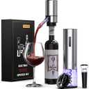 Rechargeable Electric Wine Gift Set - Aerator, Vacuum Stoppers, Foil Cutter and Bottle Opener for Home Bar and Outdoor Parties (Silver)