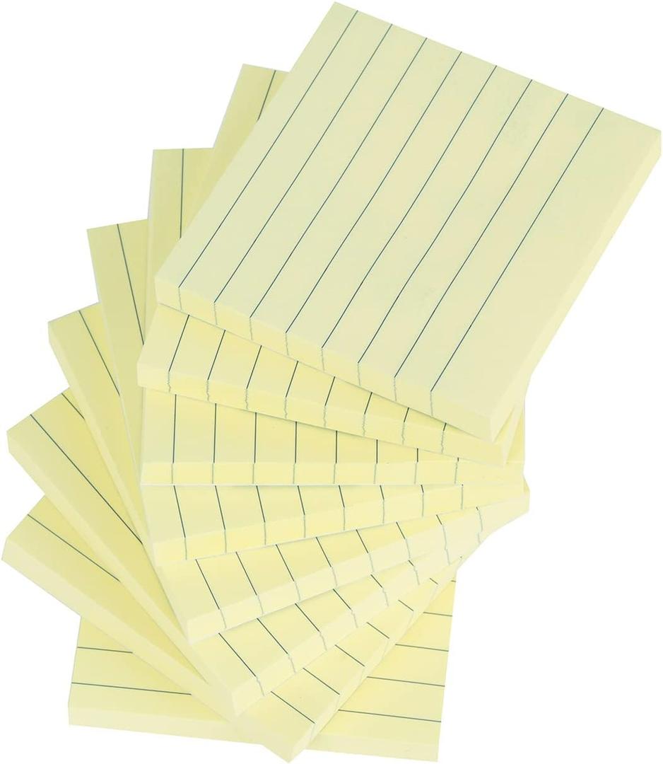 Vanpad Lined Sticky Notes 3x3 Inches, Light Yellow Ruled Self-Stick Pads, Easy to Post for Home, Office, Notebook, 8 Pads/Pack