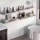 Floating Shelves - Rustic Grey Storage Shelf Set of 2 - 16 Inch Wall Mounted Shelves for Wall Decor & Storage - Wooden Shelves with Invisible Brackets for Living Room, Bedroom, Kitchen, Farmhouse