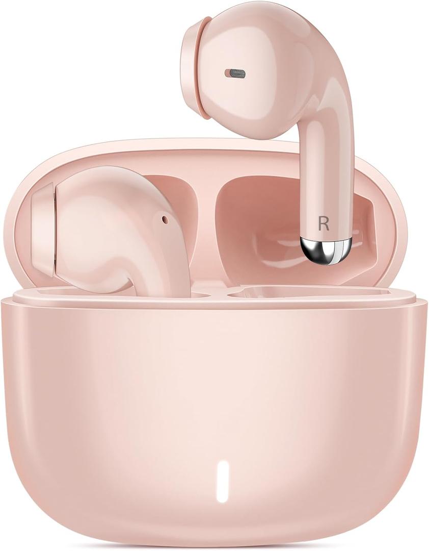 Wireless Earbuds for Samsung S25 S24 Ultra S23 Fe S22+ S21, 5.3 Bluetooth Earbuds Cordless Ear Buds with Mic Touch Stereo Wireless Headphones for iPhone 16 15 Pro Max 14 Plus Pixel 9 XL 8 7 6, Pink