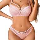 Avidlove Lingerie Sets For Women Sexy 2 Piece Bra And Panty Lace Underwear Sets Underwired Babydoll Outfits (Large, Orange Pink)