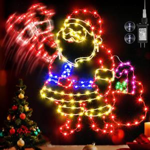 Enhon 24" Christmas Window Lights, Light up Animated Santa Claus for Xmas Decoration, Waving Santa Window Lamp with 236 LEDs and Suction Cup, Hanging Animated Christmas Decor for Indoor Outdoor Home