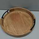 Tray Acacia Wood Round Serving Tray with Iron Handles for Coffee Table Decor Centerpiece Kitchen Counter (12" X 12" X 1.6")