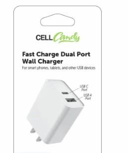 Cell Candy Fast Charge Dual USB Wall Charger 12 Watts (White)