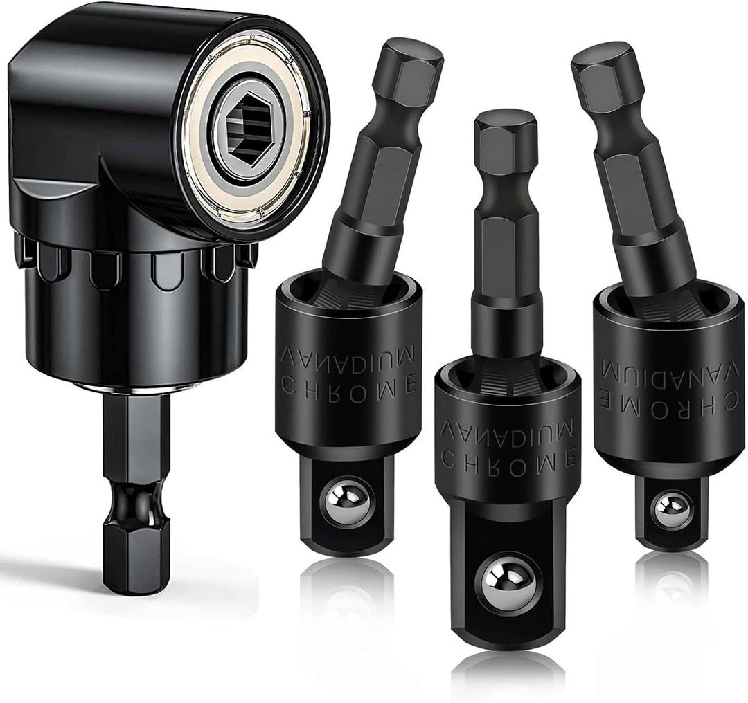 Flexible Drill Bit Extension Set with Right Angle Attachment, 360 Rotatable 1/4 3/8 1/2" Impact Grade Socket Adapter Sets for Cordless Drill & Screwdriver, Power Drill & Driver