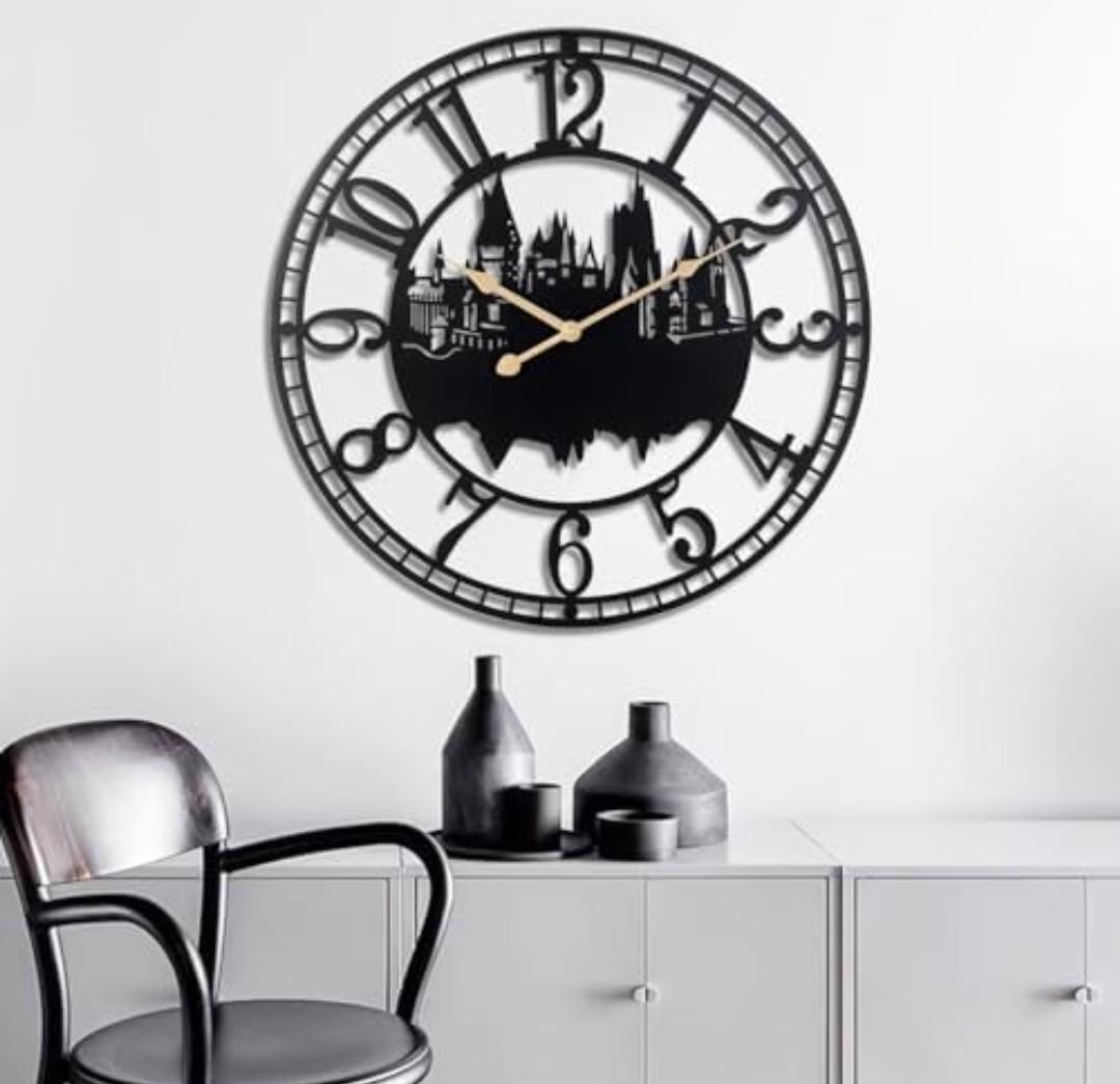 Dankeit Wall Clocks for Living Room, Metal Black Castle with Metal Golden Retro Hands, Battery Operated Silent Non-Ticking Large Wall Clock for Bedroom Kitchen Living Room Home Decor,20x20Inch