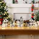Retisee 1 Set Christmas Gingerbread House Decorations Foldable Christmas Gingerbread House with LED Light and 2 Pcs Tree Xmas Village Home Cabinet Decor Gift for Party(Neutral Houses,Black,White)
