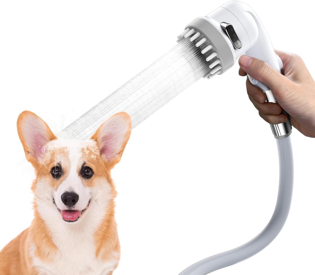 Dog Shower Attachment, Pet Shower Set with 9.84ft Hose, 3-mode Handheld Dog Shower Head, Pet Shower Attachment, No Drill Hook, Pet Bathing Tool (White)