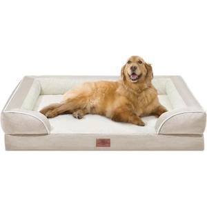 Comfort Expression Orthopedic Dog Bed for Extra Large Dogs 42x30 Inch, Waterproof Supportive Egg Crate Foam XL Pet Bed with Removable Bolsters, Dog Couch with Washable Cover & Non-Slip Bottom, Beige