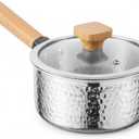 WANGYUANJI 1.8 Quart Stainless Steel Saucepan with Lid, Tri-Ply Steel Small Sauce Pan, Coating-Free Interior, Hammered Finish, Induction Compatible Soup Pot with Tempered Glass Lid & Wood Handle