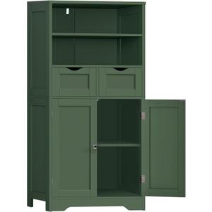 Iwell Bathroom Storage Cabinet with Adjustable Shelf, Storage Cabinet with Doors, Kitchen Pantry Storage Cabinets, Cupboard, for Living Room, Dining Room, Entryway, Green