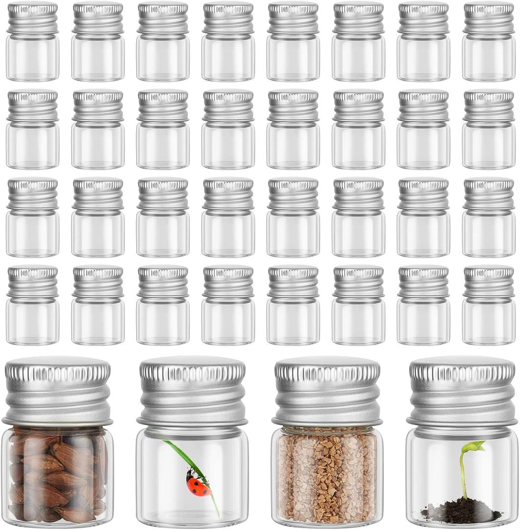 Tessco for you 100 Pcs 5 ml Mini Glass Bottles with Aluminum Cap Tiny Jars Mini Glass Jars Small Clear Vials with Screw Caps Tiny Containers for DIY Craft Storage (Silver)