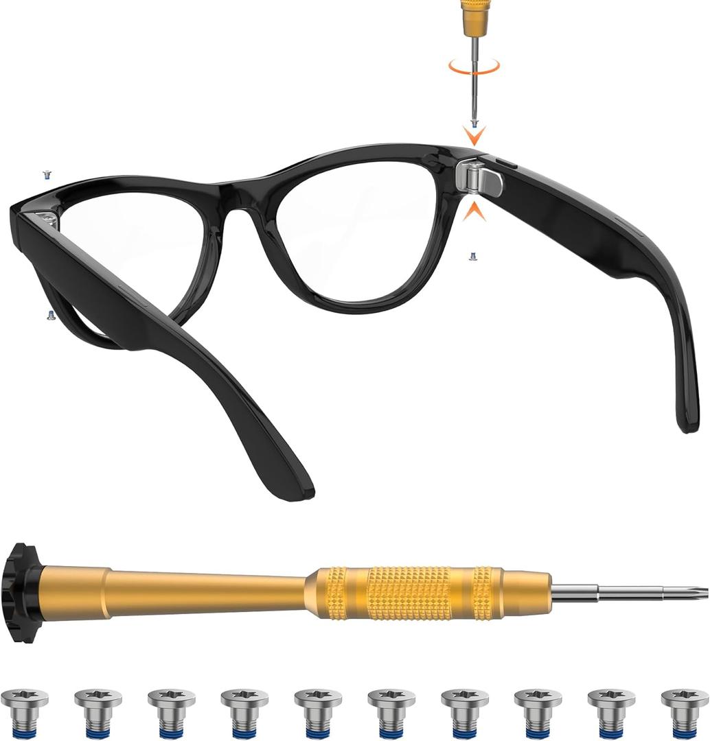 HiBloks Screwdriver and Screw Set for Ray-Ban Meta Wayfarer/Skyler/Headliner Gen 2 & Oakley Meta HSTN Eyeglass Temple Accessories, Includes 1Pc Screwdriver & 10Pcs Screws for Meta Gen 2 Smart Glasses
