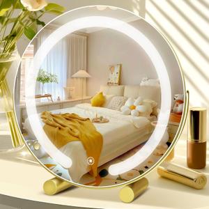 Vanity Mirror with Lights, 12" LED Makeup Mirror, HD Professional Mirror, Smart Touch with 3-Color Lighting, Dimmable, 360 Rotation, Lighted Up for Makeup Desk, Bedroom (Gold)