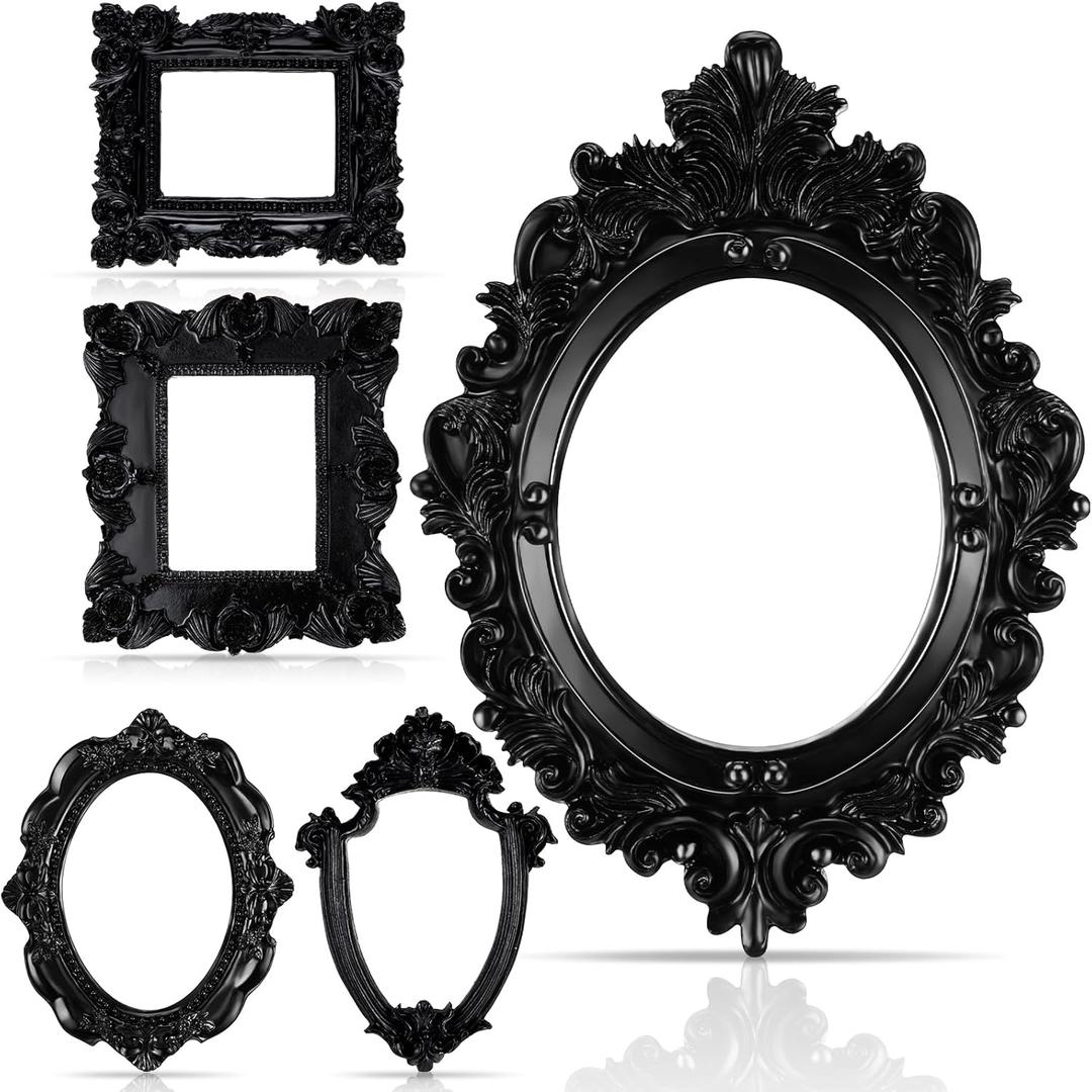 5 Pcs Vintage Mini Picture Frames Small Antique Resin Photo Frame Wall Hanging for DIY Jewelry Display Photography Christmas Photo Holiday Party Decoration (Black)