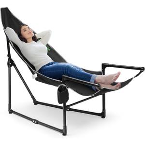 VIVOSUN Chaise Lounge, 2-in-1 Reclining Chair with Footrest/Armrests, Cup Holder, Storage Pocket, and Carry Bag, Support 300 lb, for Camping, Beach, Poolside, and Patio, Black