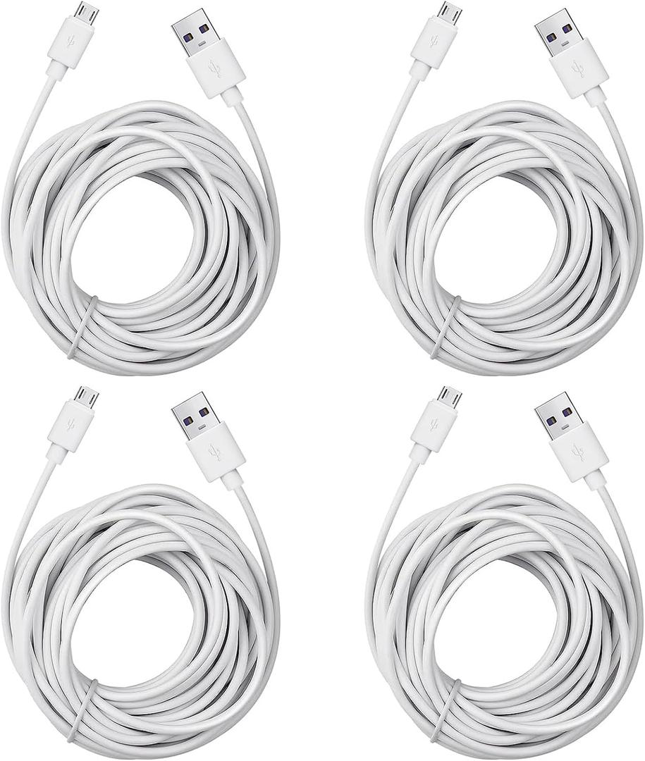 Smays 4-Pack 25ft Security Camera Micro USB Extension Cable Compatible for Wyze Cam Pan, Blink Mini, YI Home Camera, White