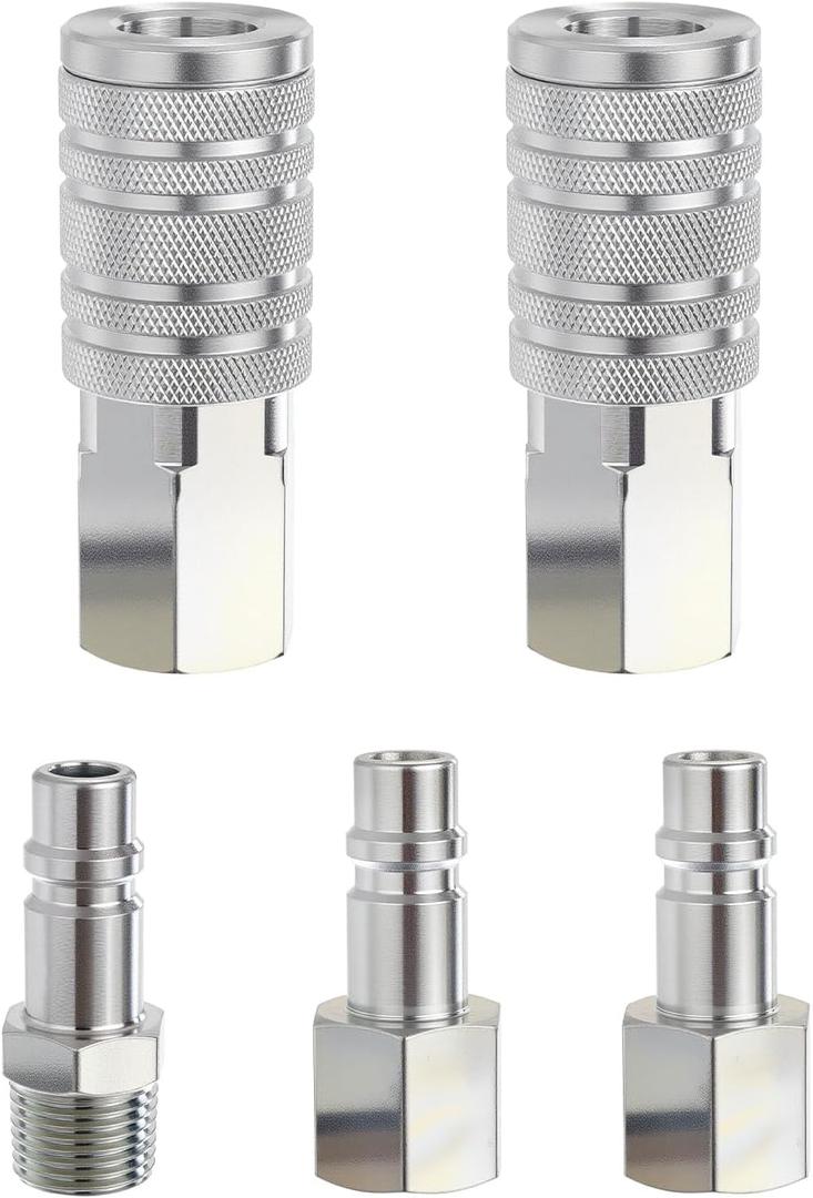 1/2" Npt High Flow Air Hose Fitting Set 5PCS Industrial Air Connect Fitting Coupler 2PCS and I/M Plug 3PCS Hose Connectors Compressor Accessories Quick Connect