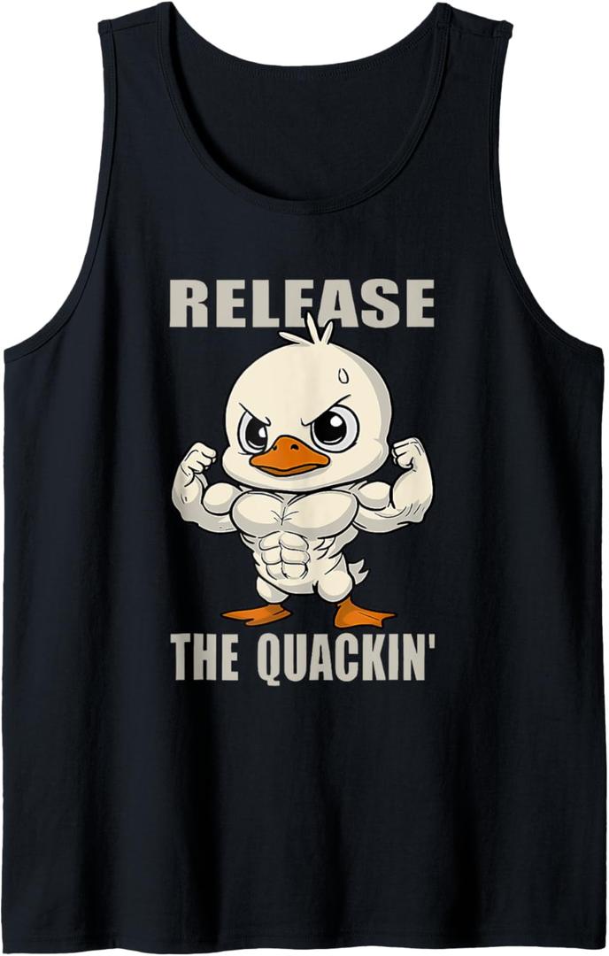 Release The Quackin Duck Gym Weightlifting Bodybuilder Funny Tank Top (Small, Black)