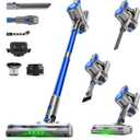 Cordless Vacuum Cleaner for Home, Powerful Stick Vacuum with Rechargeable Battery, Green Light Anti-Tangle Brush, 6-in-1 Lightweight Handheld Vacuum for Pet Hair, Hard Floor, Carpet, Blue