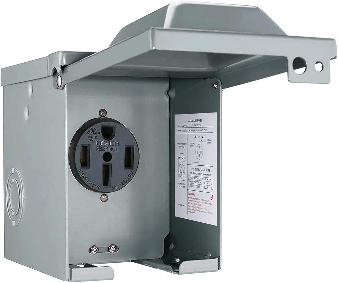 50 Amp 125/250 Volt RV Power Outlet Box, Enclosed Lockable Weatherproof NEMA 14-50R Outdoor Electrical Receptacle Panel, 50 Amp RV Receptacle for Camper Trailer Motorhome Electric Car Generator