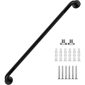48 Inch Grab Bars 1.25" Dia, Black 304 Stainless Steel Bathroom Grab Bar, Anti Slip Knurled Safety Bar, Wall Mount Handicap Grab Bars, Support Handrail for Seniors Elderly Injury