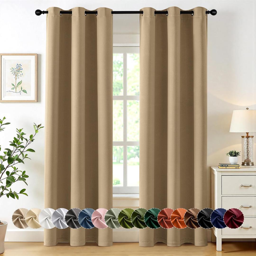 MIULEE Blackout Curtains for Bedroom Living Room 2 Panels, Thermal Insulated Room Darkening Drapes Grommet Noise Reducing Light Blocking Window Treatments 84 Inches Long 40x84 Inch Taupe Brown