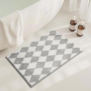GRANNY SAYS Diamond Bathroom Rugs, 16" x 24", Non-Slip Bath Mats for Bathroom, Plush Shag Absorbent Microfiber Ultra Soft Bath Mat, Cute Washable Rug for Tub, Shower, Bedroom, Light Grey