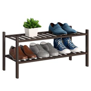 BMOSU 2-Tier Bamboo Shoe Rack Premium Stackable Shoe Shelf Storage Organizer for Hallway Closet Living Room Entryway Organizer (Brown Bamboo)