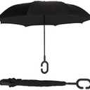 ShedRain Unbelievabrella Inverted, Upside Down, Windproof & Rainproof Car Umbrella - Hands Free C-Shape Handle - Heavy Duty, Double Layer Reverse Canopy Protects Men & Women Outdoors from Wind, Sun, UV & Rain, UPF 50 Rated (Black / Black)