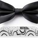 Adam Young Men's Black Bow Tie Pre-Tied Style Formal Satin Classic Bowtie for Tuxedo Faux Silk (Large, Black)