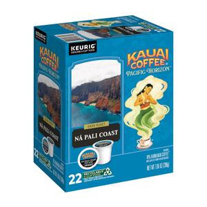 Kauai Coffee K-Cup Pods for Keurig Brewers  Arabica Coffee, 10% Hawaiian  Dark Roast, Nutty with Sweet Chocolate Overtones  Na Pali Coast, 1 Pack of 22 Single Serve K-Cups