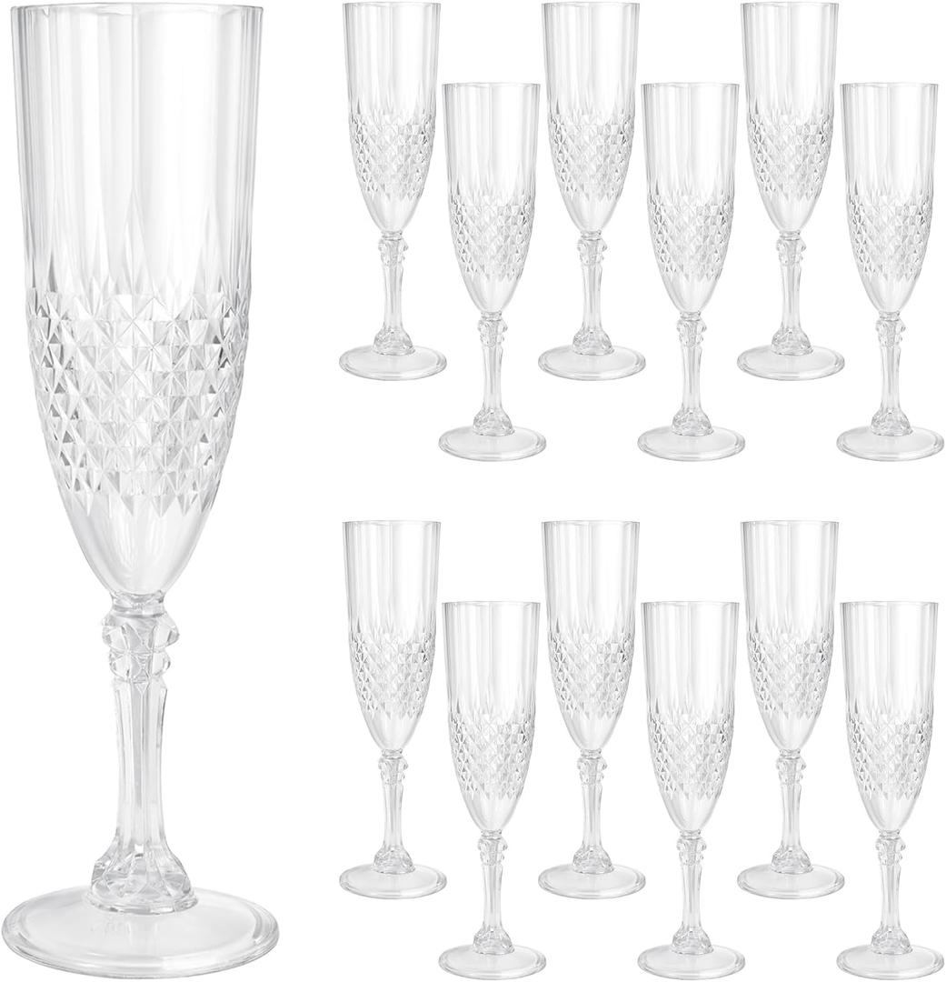 12 Pcs Plastic Champagne Flutes,White Champagne Glasses Bulk, Made of Durable Plastic Material Can be Used for Weddings, Everyday Fun Parties and More!