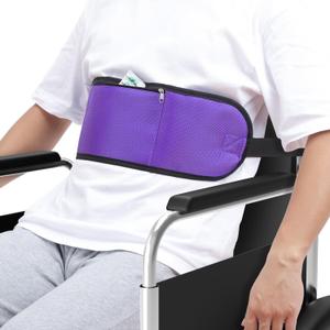 Wheelchair Seat Belt, Enlarge Medical Restraints Straps for Dementia Patients Anti-Fall Constrained Bands for Elderly, Adjustable Wheelchair Safety Harness with Zipper Pocket, Purple