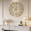 Large Wall Clock Gold Clocks for Living Room, 24 Inch Decorative Wall Clocks Battery-Operated, Modern Metal Round Clock Silent Non Ticking for Kitchen Mantel Bedroom Office Decor, Arabic Numerals