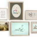 Pormipone 6 PCS Vintage Nursery Wall Art Baby Girl & Boy Nursery Decor Alphabet Rabbit Goose Picture Farmhouse Canvas Prints for Girls & Boys Room Bedroom Decorations 8x10 in (Unframed)