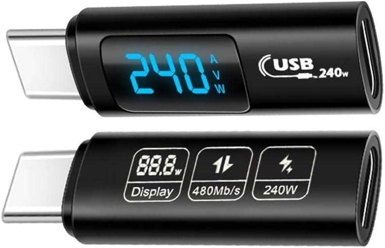 USB-C Adapter, 2Pack 240W Type-C Male to Type-C Female Extension Adapter Power Meter Tester with Digital Display for iPad Pro iPhone16 Pro Max MacBook Laptop and All USB C Cable(USB 2.0)