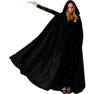 Halloween Cloak, Hooded Cape Cosplay Costume Unisex Robe Velvet Cloak (Large, Black)