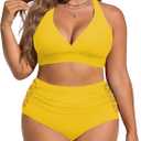 American Trends Womens Plus Size Bikini Set - Tummy Control, High Waisted 2 Piece Swimsuits Bathing Suits (Yellow, XXL)