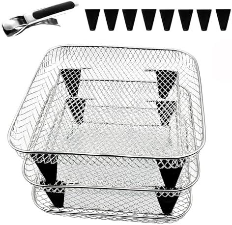 Upgrade 7.8inch Square Air Fryer Rack,Three Stackable Dehydrator Rack,Square Air Fryer Accessories,Fit for Air fryer with inner size >8inch(Square) 3 Pc