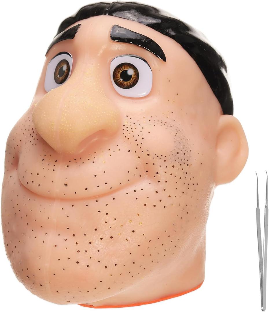 Realistic Pimple Popping Toy for Adults - Satisfying Blackhead Plucking Nose Simulator, Silicone Acne Squeeze Fidget Toy with Tweezers, Stress Relief Gift for Skin Pickers, Pick Pad Alternative (Black01)