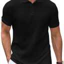 LIFROWI Mens Polo Shirts Short Sleeve Golf Shirt Men Button Down Tshirt V Neck T Shirt Collared Summer Shirt Men (XL,2-Black)